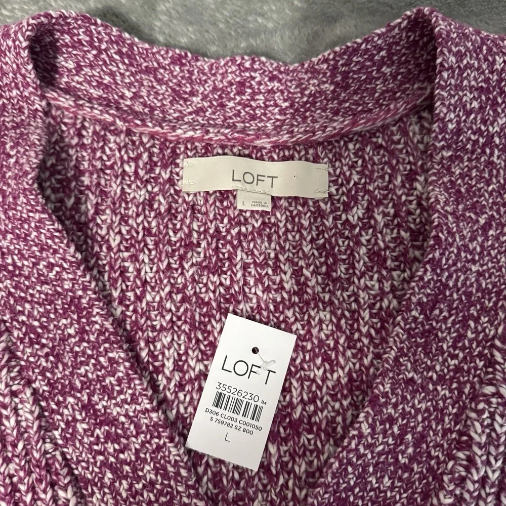 LOFT Blend Knit Sweater Womens L Pink‎ Marled Long Sleeve V Neck